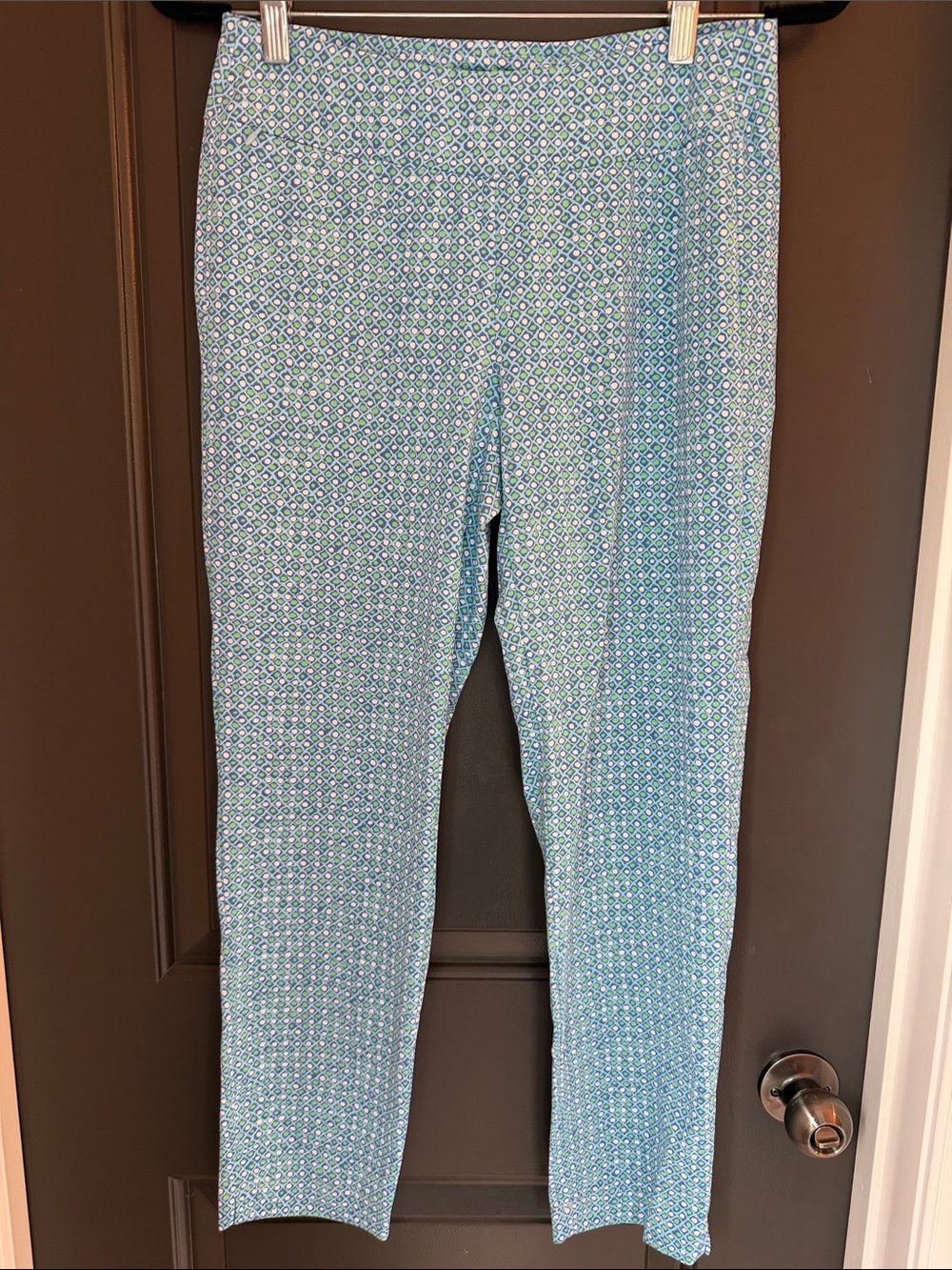 J. McLaughlin Blue and White Geo Print Pull-On Leggings Size S